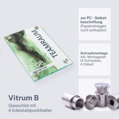 Tuerschild VITRUM B aus Glas fuer Buero 130 200 mm